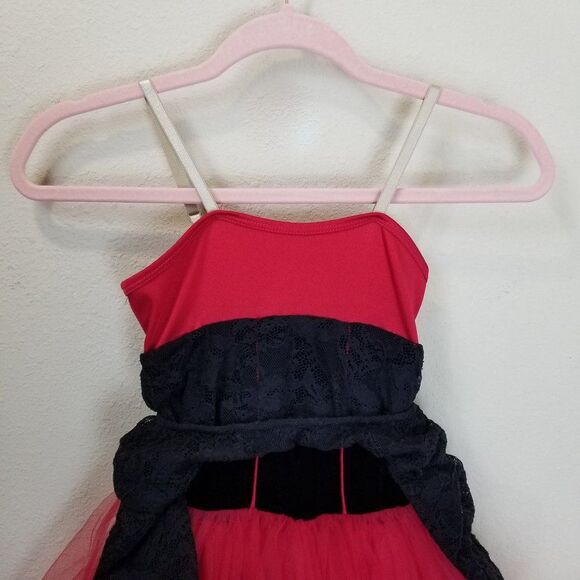 💃Girls Red & Black Lace, Velvet and Tulle Dance Costume Size CME💃 - Picture 5 of 8